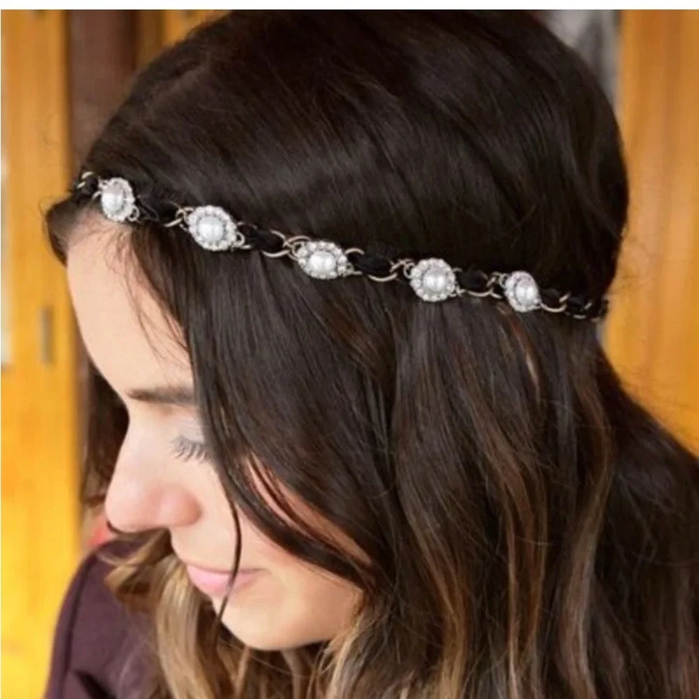 New Chloe +‎ Isabel Stretch Headband: Souviens Pearl Threaded